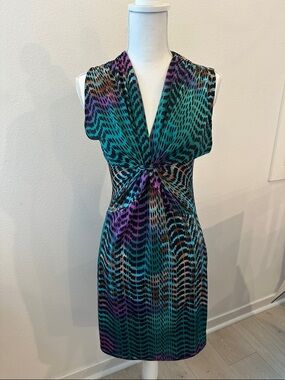 Morgan de Toi Teal, Purple & Black Patterned Midi Dress S-M